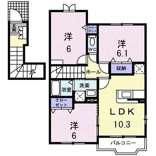 レインボ-サウスウエストB(3LDK/2階)の間取り写真