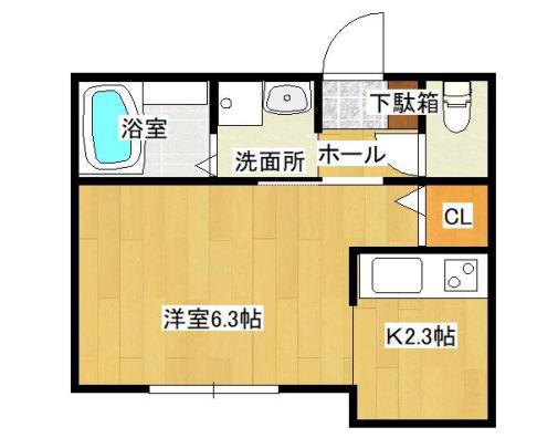 SUNRISE姫路(1K/2階)の間取り写真