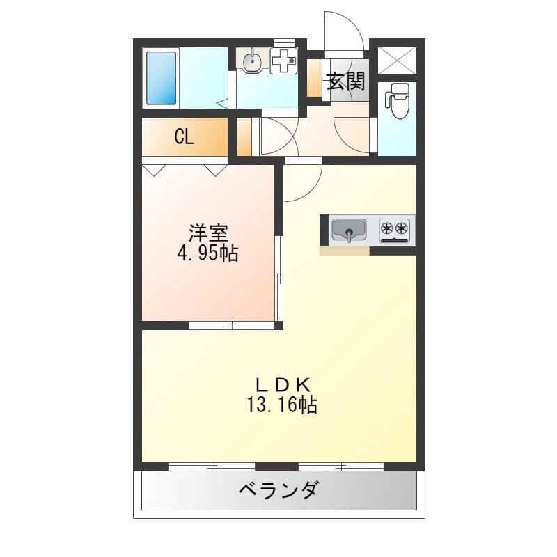 ラ・シャンブルクレール(1LDK/2階)の間取り写真