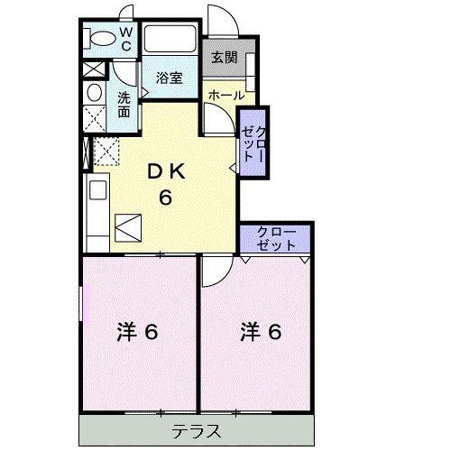 ウィステリアB(2DK/1階)の間取り写真