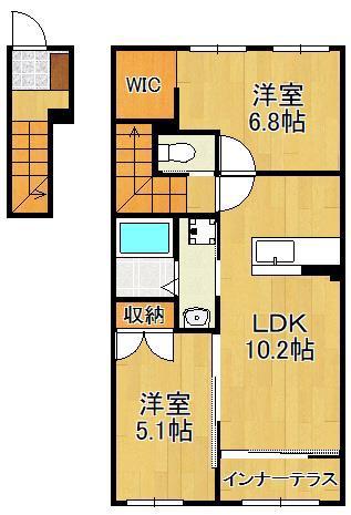 LAULEA貴船(2LDK/2階)の間取り写真