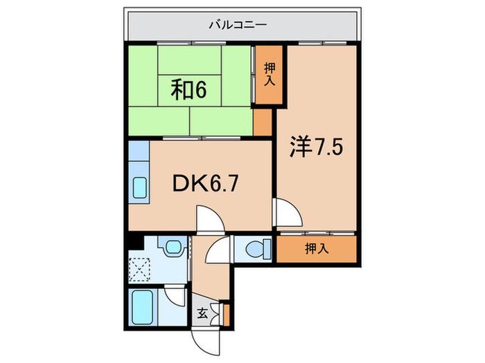 ボヌール六甲(2DK/2階)の間取り写真