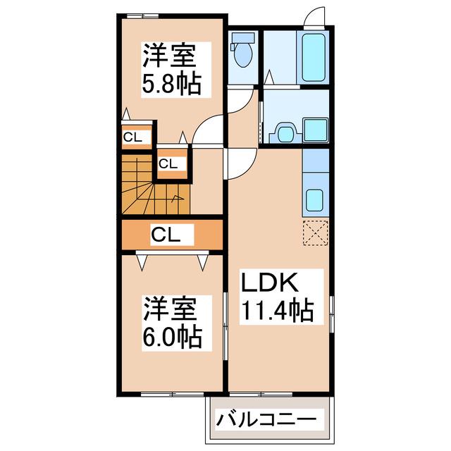 エヴァーグリーン・ノースサウス(2LDK/2階)の間取り写真
