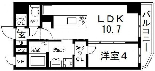 プレミアム菱屋西(1LDK/4階)の間取り写真