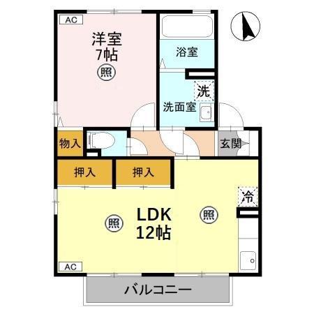 ラッキーハイツB(1LDK/1階)の間取り写真