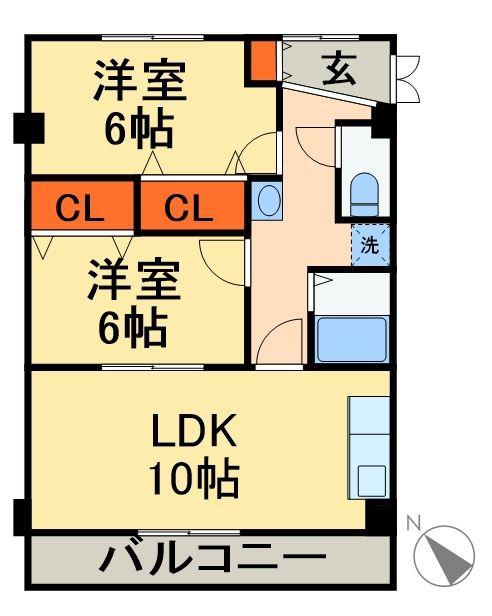 ROCKY高洲(2LDK/2階)の間取り写真