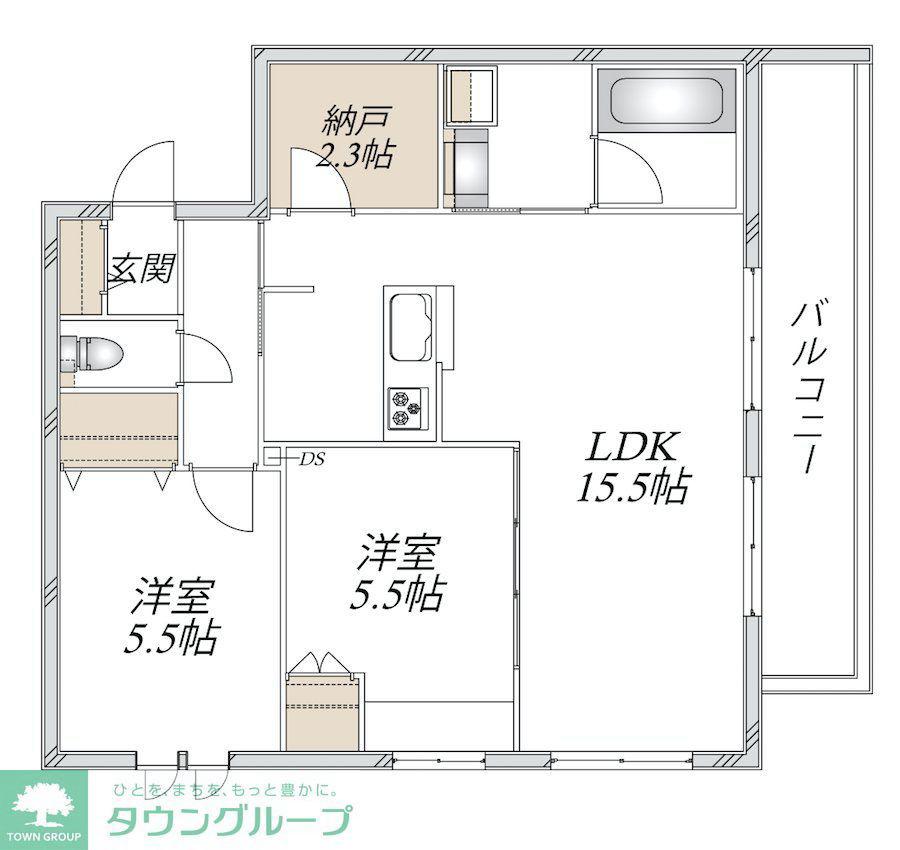 新石川1丁目メゾン東棟(2LDK/3階)の間取り写真