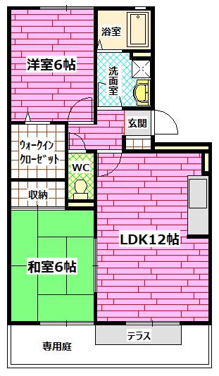 ラフィネ安芸弐番館(2LDK/1階)の間取り写真