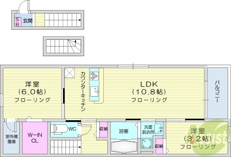 ピースヴィラ袋原南C(2LDK/3階)の間取り写真