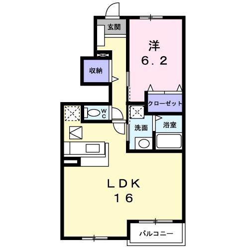 ミ・カーサ螢が丘(1LDK/1階)の間取り写真