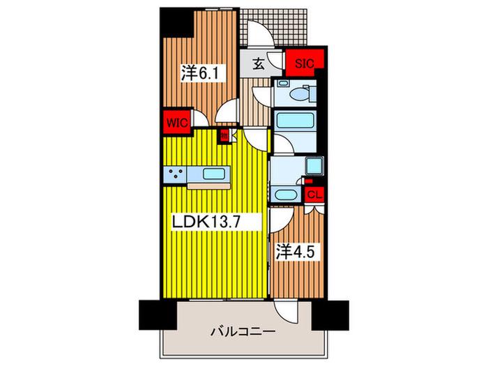プラウド浦和(2LDK/9階)の間取り写真