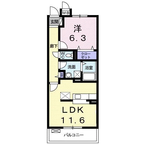 パレス宮戸(1LDK/4階)の間取り写真