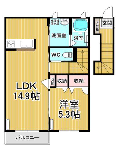 ヴィコロ壱番館(1LDK/2階)の間取り写真