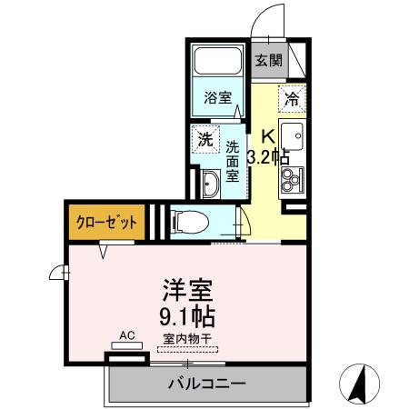 KS・D-ROOM春日(1K/3階)の間取り写真