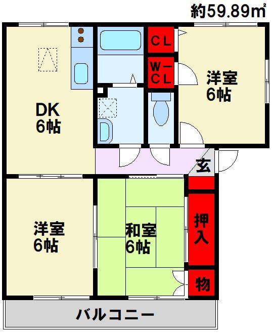 コンフォート八枝B棟(3DK/2階)の間取り写真