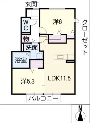 グレースコートII(2LDK/1階)の間取り写真
