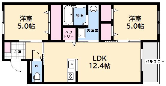 エーグレイス中広(2LDK/2階)の間取り写真
