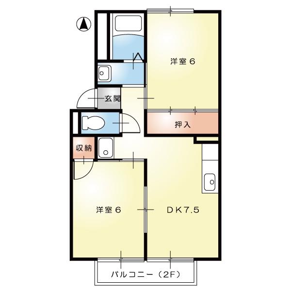 プレジール総社B(2DK/1階)の間取り写真