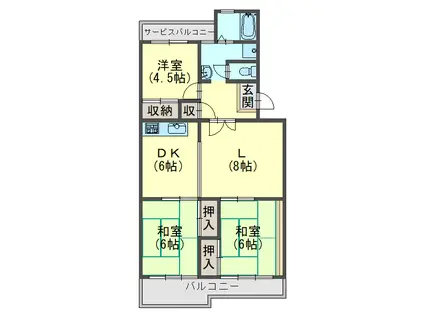 城の宮第一6A(3LDK/3階)の間取り写真