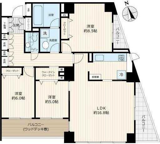 グラツィオーソ神楽坂イースト(3LDK/6階)の間取り写真