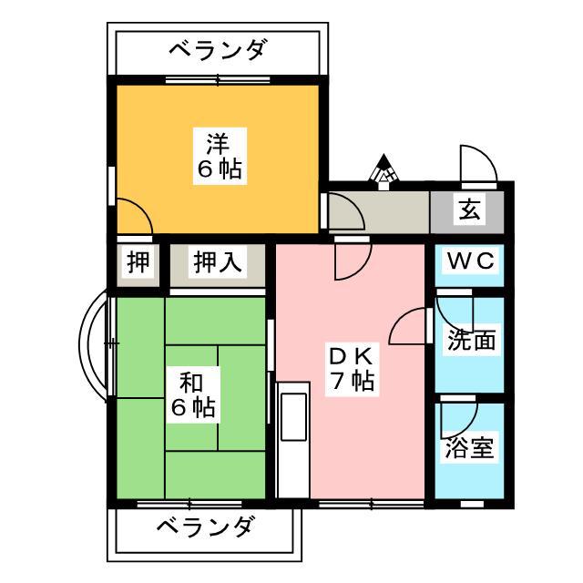 グリーンヒルA(2DK/1階)の間取り写真
