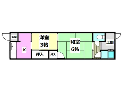 岸部南連棟(2K/1階)の間取り写真
