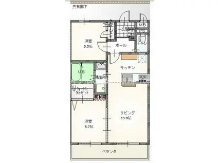 岡山平田マンション(2LDK/4階)の間取り写真