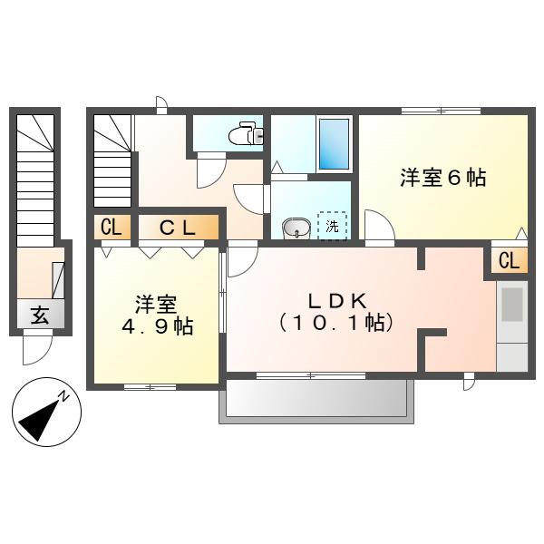 サニーウエストB(2LDK/2階)の間取り写真