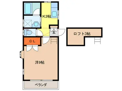 グローリー(1K/2階)の間取り写真