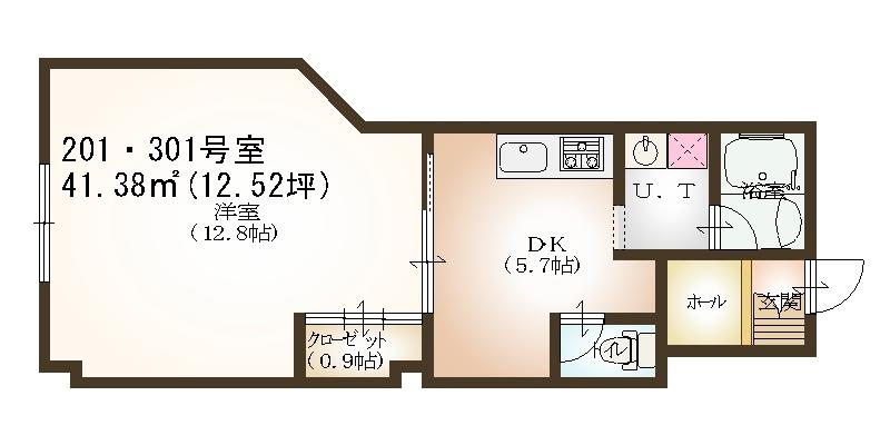 グランメール川先(1DK/3階)の間取り写真