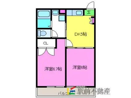 レジデンス小郡(2DK/2階)の間取り写真