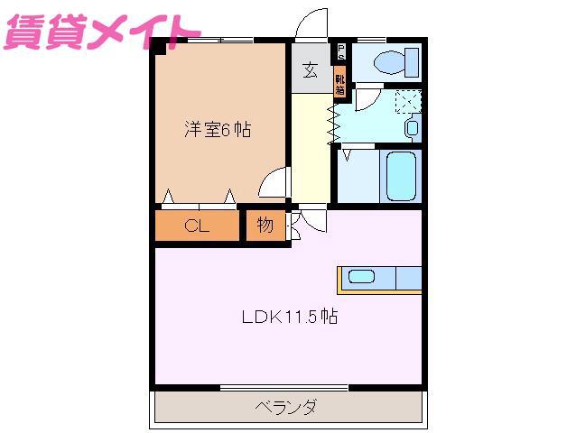 コーキア富洲原(1LDK/3階)の間取り写真