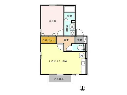 ビレッジ赤坂B(1LDK/2階)の間取り写真