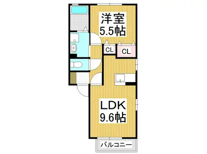 サンテラスB(1LDK/2階)の間取り写真