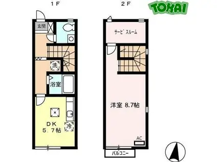 リースランド嬉野 C(1DK/1階)の間取り写真