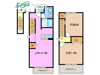 ドリーム・21 B棟(2LDK/2階)の間取り写真