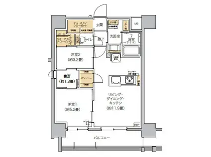 リビオメゾン芝浦(2LDK/13階)の間取り写真