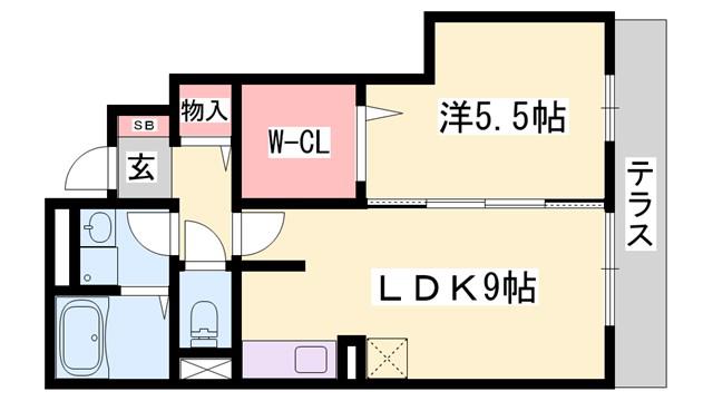 モダンコート東阿保(1LDK/1階)の間取り写真