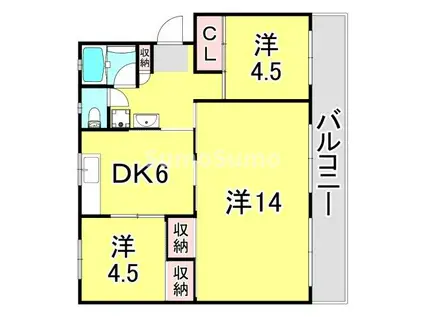 ひよどり台 5団地28号棟(3DK/5階)の間取り写真