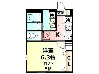 CASA ORISE II(1K/1階)の間取り写真
