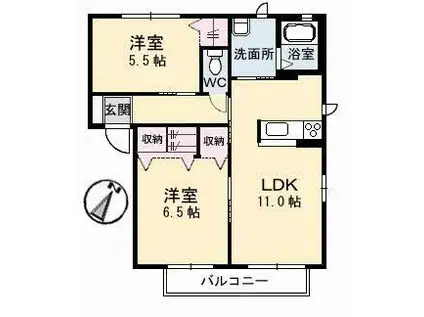 グリーンパークNISHINA A棟(2LDK/2階)の間取り写真