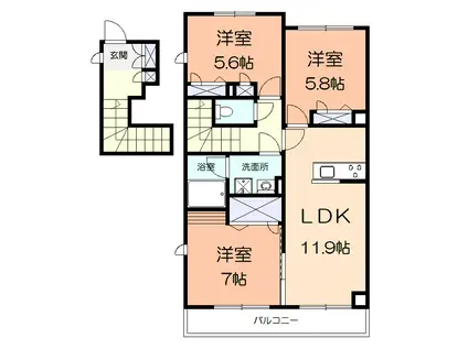 ルミエルA(3LDK/2階)の間取り写真