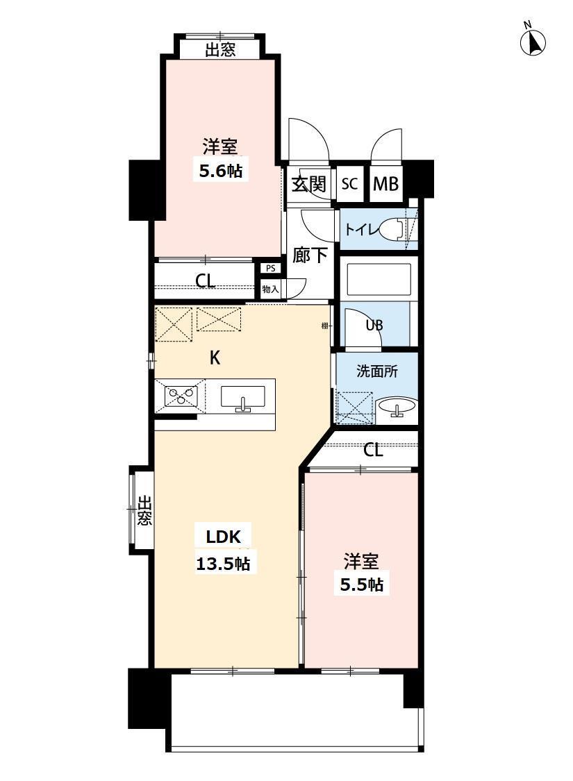 ウィングス西本町(2LDK/8階)の間取り写真