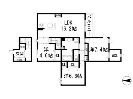 D-ROOM中州(3LDK/2階)の間取り写真