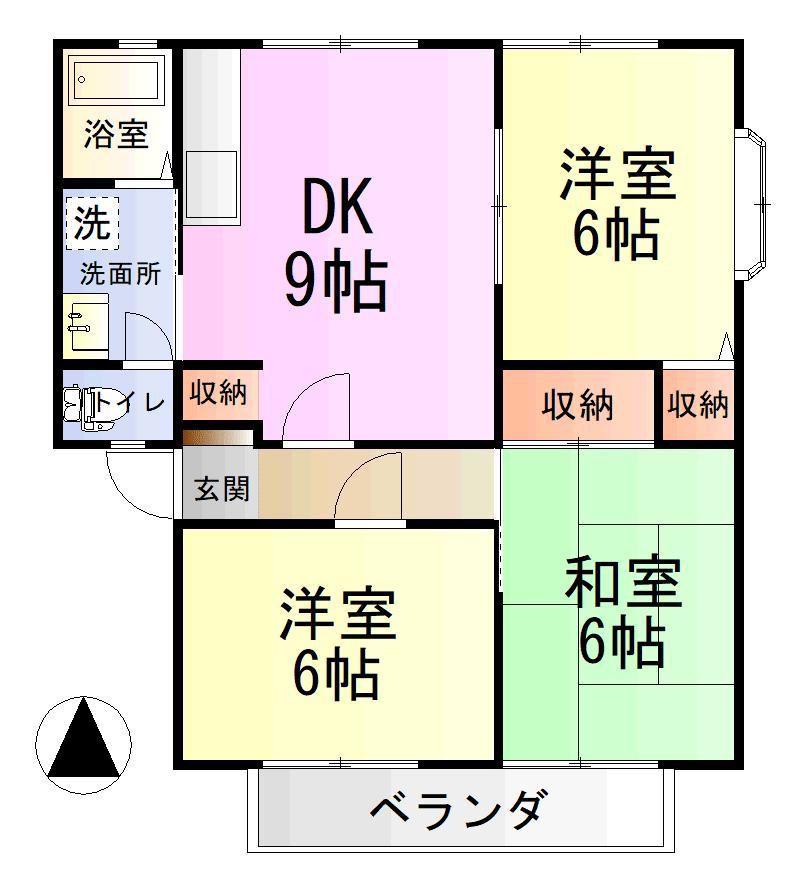 サンガーデン広町A棟(3DK/2階)の間取り写真