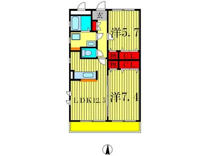 ブライトリィII(2LDK/1階)の間取り写真