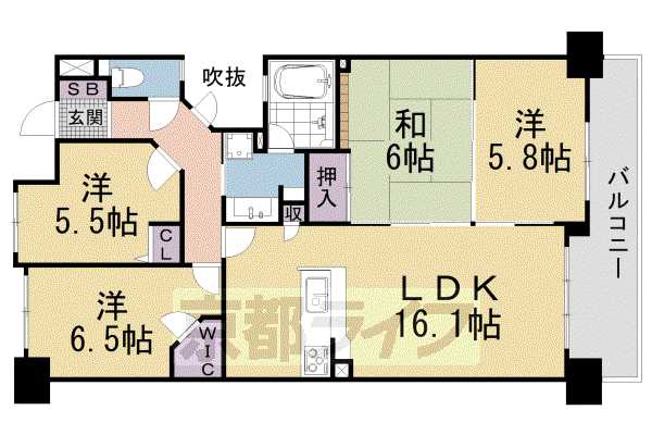 パデシオン山科夢ヶ丘(4LDK/5階)の間取り写真