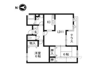 ヘーベルヒルズ西向日(2LDK/1階)の間取り写真