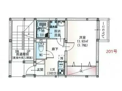 シアッツ目黒(1K/2階)の間取り写真