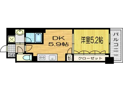 ソルレヴェンテ堀川高辻(1DK/6階)の間取り写真